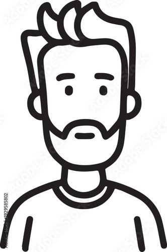 Hand Drawn Adult Man Black and White Avatar Illustration in Minimal Line Art Style Design