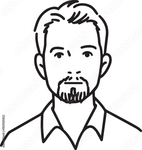 Hand Drawn Adult Man Black and White Avatar Illustration in Minimal Line Art Style Design