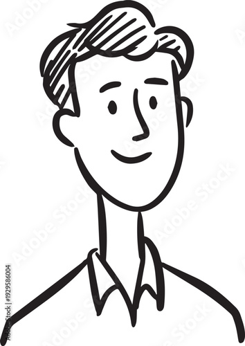 Hand Drawn Adult Man Black and White Avatar Illustration in Minimal Line Art Style Design