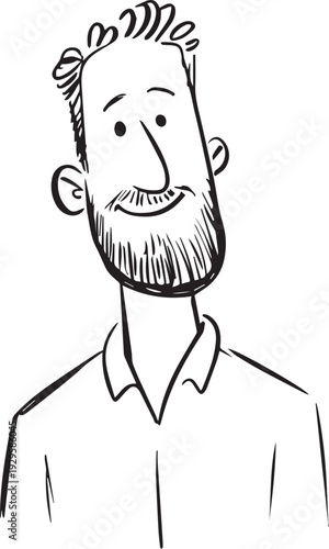 Hand Drawn Adult Man Black and White Avatar Illustration in Minimal Line Art Style Design