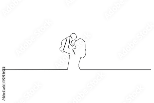 Mother playing with baby single line art isolated outline illustration