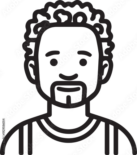 Hand Drawn Adult Man Black and White Avatar Illustration in Minimal Line Art Style Design