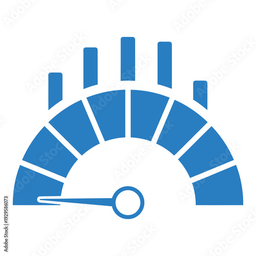 Blue speedometer gauge icon with bars on white background icon