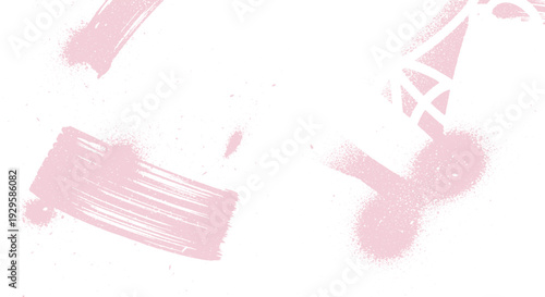 Delicate pink abstract background with scattered paint brush strokes, subtle spray textures, and graphic elements