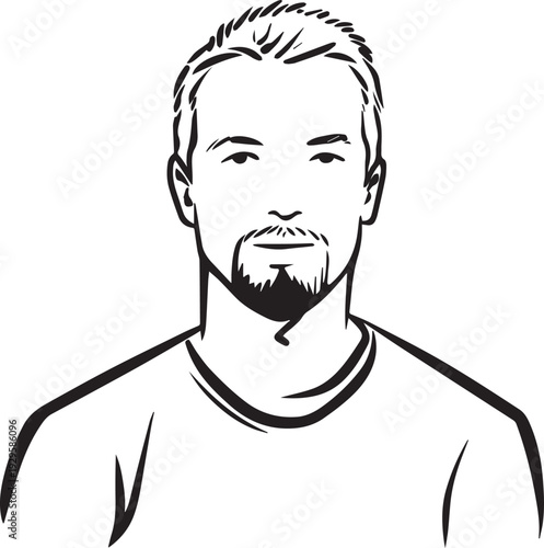 Hand Drawn Adult Man Black and White Avatar Illustration in Minimal Line Art Style Design