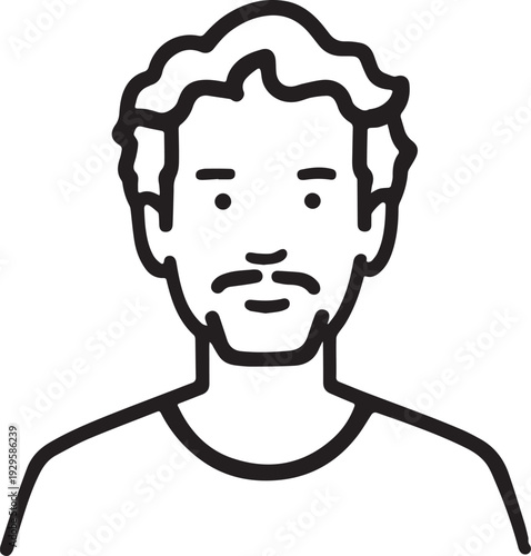 Hand Drawn Adult Man Black and White Avatar Illustration in Minimal Line Art Style Design