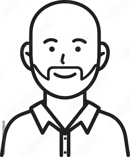 Hand Drawn Adult Man Black and White Avatar Illustration in Minimal Line Art Style Design