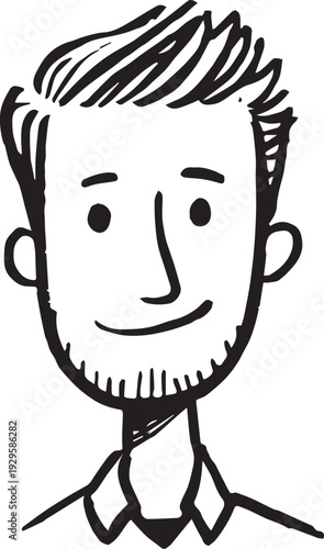Hand Drawn Adult Man Black and White Avatar Illustration in Minimal Line Art Style Design