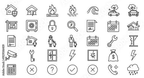 Collection of Insurance and Security Icons for Protection and Safety.