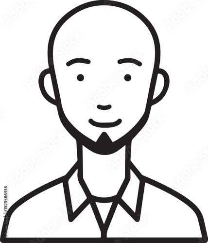 Hand Drawn Adult Man Black and White Avatar Illustration in Minimal Line Art Style Design