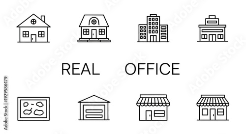 Collection of Real Estate and Office Building Icons.