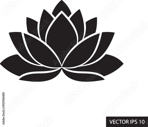 Black silhouette of a lotus flower on a white background d