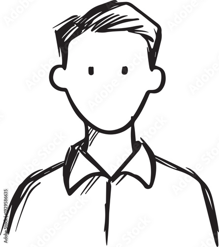 Hand Drawn Adult Man Black and White Avatar Illustration in Minimal Line Art Style Design