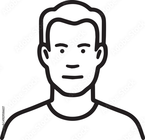 Hand Drawn Adult Man Black and White Avatar Illustration in Minimal Line Art Style Design