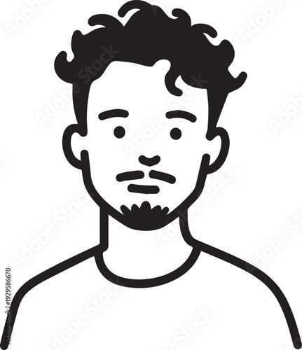 Hand Drawn Adult Man Black and White Avatar Illustration in Minimal Line Art Style Design