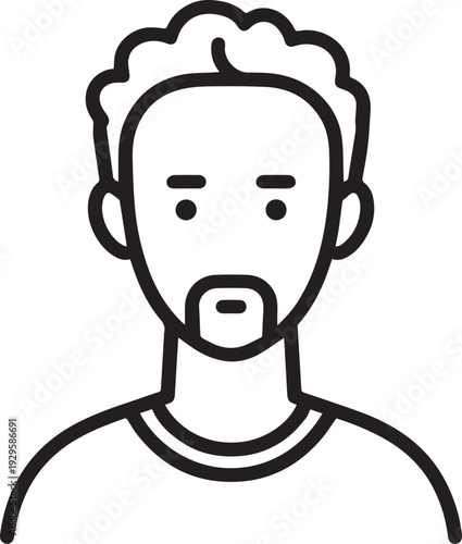 Hand Drawn Adult Man Black and White Avatar Illustration in Minimal Line Art Style Design