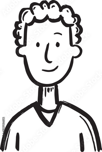 Hand Drawn Adult Man Black and White Avatar Illustration in Minimal Line Art Style Design