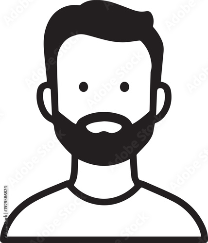 Hand Drawn Adult Man Black and White Avatar Illustration in Minimal Line Art Style Design