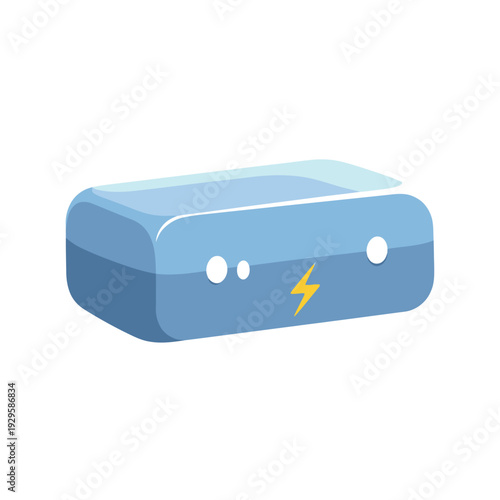 Blue Portable Power Bank with Lightning Bolt.