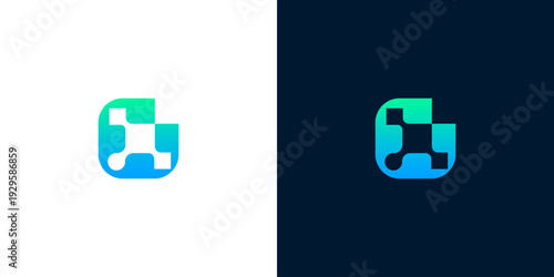 Modern abstract digital network logo with a sleek gradient color palette, symbolizing advanced technology, data connectivity, and innovative solutions for the future