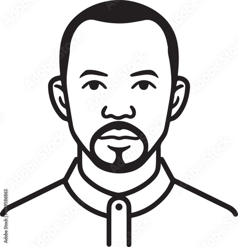 Hand Drawn Adult Man Black and White Avatar Illustration in Minimal Line Art Style Design