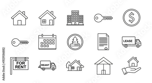 Real Estate and Property Management Line Icons Set.