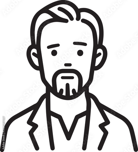 Hand Drawn Adult Man Black and White Avatar Illustration in Minimal Line Art Style Design