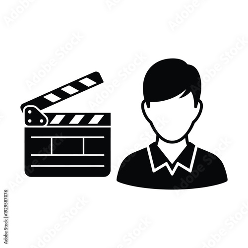 Film director with clapperboard icon graphic symbol isolated on white background icon