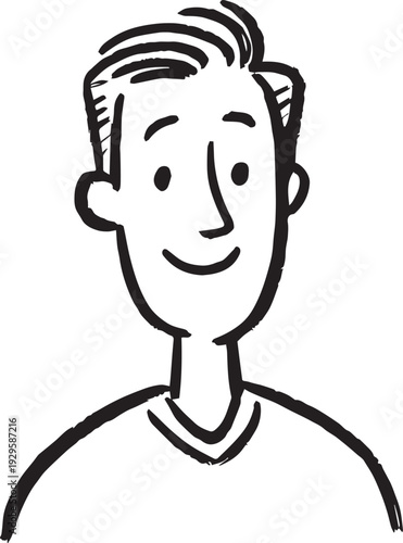 Hand Drawn Adult Man Black and White Avatar Illustration in Minimal Line Art Style Design