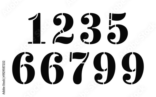 Vintage style stencil typography number collection including multiple variations of digits one through nine for custom print work