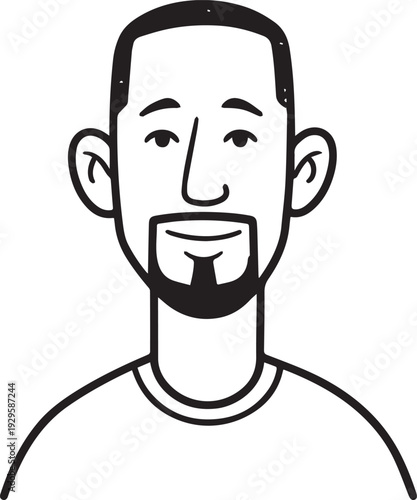 Hand Drawn Adult Man Black and White Avatar Illustration in Minimal Line Art Style Design