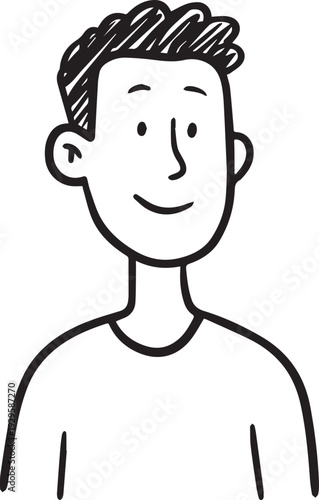 Hand Drawn Adult Man Black and White Avatar Illustration in Minimal Line Art Style Design