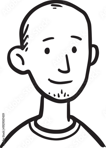 Hand Drawn Adult Man Black and White Avatar Illustration in Minimal Line Art Style Design