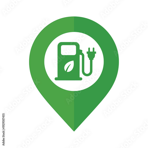 Electric vehicle charging station map pointer icon eco friendly gas pump symbol transparent background