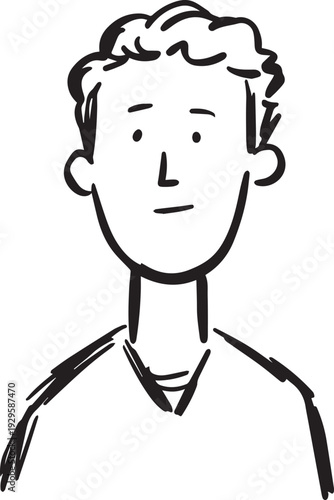 Hand Drawn Adult Man Black and White Avatar Illustration in Minimal Line Art Style Design