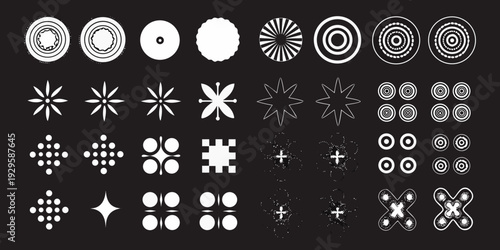 Collection of abstract geometric patterns in black and white