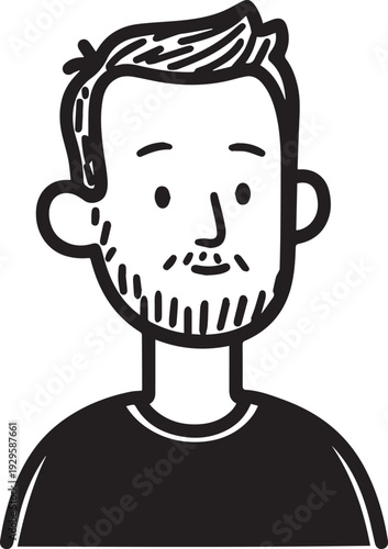 Hand Drawn Adult Man Black and White Avatar Illustration in Minimal Line Art Style Design