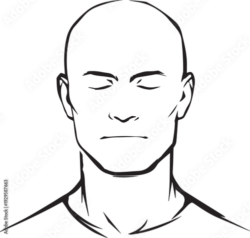Hand Drawn Adult Man Black and White Avatar Illustration in Minimal Line Art Style Design