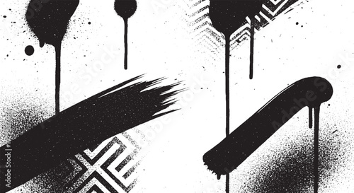 Dramatic monochrome abstract illustration with dripping paint, bold strokes, and textured patterns, perfect for edgy graphic applications.