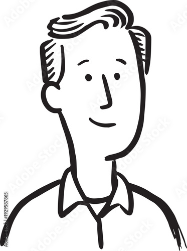 Hand Drawn Adult Man Black and White Avatar Illustration in Minimal Line Art Style Design