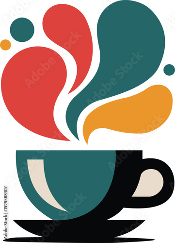 Cute vector illustration of coffee and tea cups with a heart design