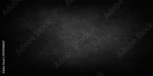 An empty dark grunge concrete wall background featuring a rough textured stone surface with aged vintage paper patterns and black frame copy space for a blank design backdrop