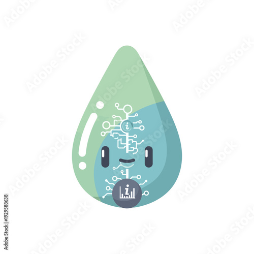 Cartoon Water Drop Character with Virus Design.