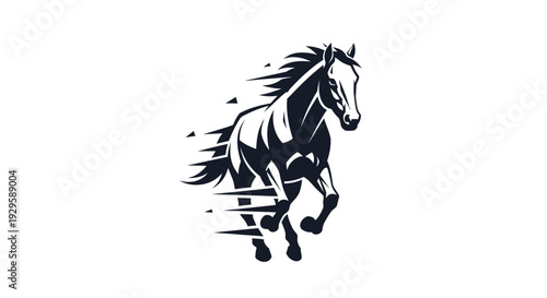 Black and White Running Horse Illustration.