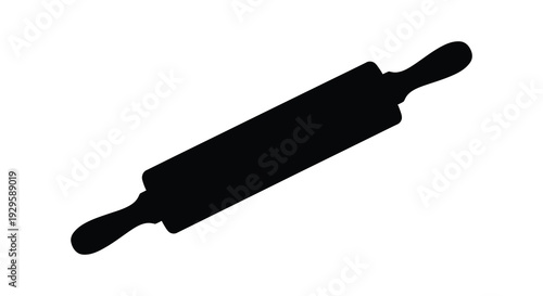 A stark black silhouette of a classic wooden rolling pin against a bright white background silhouette high quality professional