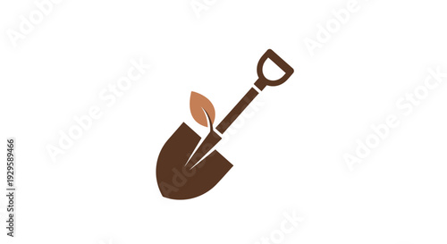 Brown Shovel with Green Sprout Illustration.