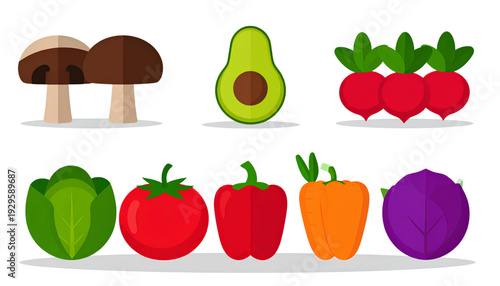 Assorted fruits and vegetables arranged in a playful and colorful manner isolated on transparent background