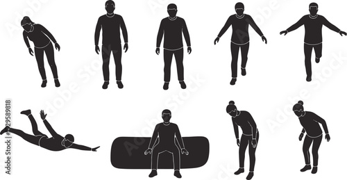 Vector set of plan view people silhouettes, collection of top view human figures for architectural floor plans and landscape design layouts.