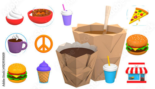 Assorted colorful birthday party items arranged on a table isolated on transparent background