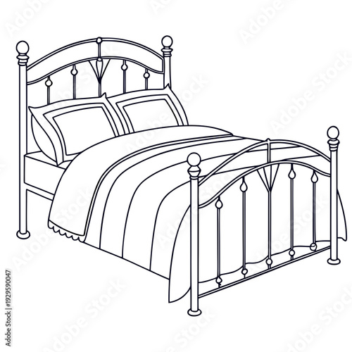 Modern Comfortable Bed Illustration for Interior Design and Furniture Graphics